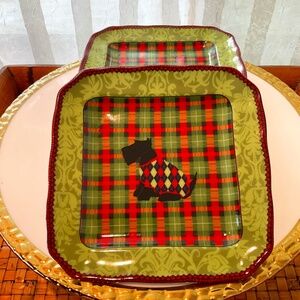 222 FIFTH Christmas Scotty Scottish Terrier Dog Argyle Appetizer Plates